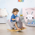 Qaba Baby Rocking Horse Elephant Rocking Chair Toddler Rocker Toy With Sound Wooden Base Seat Safety Belt For 1.5 3 Year Old, Gray Grey Steel