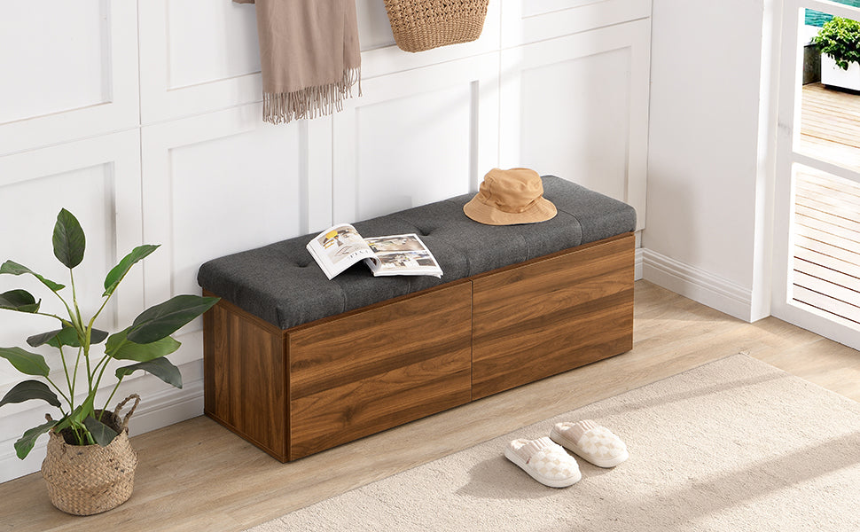 49" Shoe Storage Bench Entryway Shoe Cabinet Storage Ottoman With Padded Seat Cushion And Double Doors For Entryway, Hallway And Bedroom, Dark Grey Cushioned Dark Gray Linen Or Linen Blend Solid