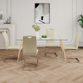 Modern Simple Rectangular Glass Dining Table, Solid Tempered Glass Countertop, Wood Transfer Metal Table Legs, Light Yellow Pu Dining Chair Set, Suitable For Restaurant Kitchen Use Set Of 5 Upholstered Chair Glass Light Yellow Seats 4 Metal Rectangular