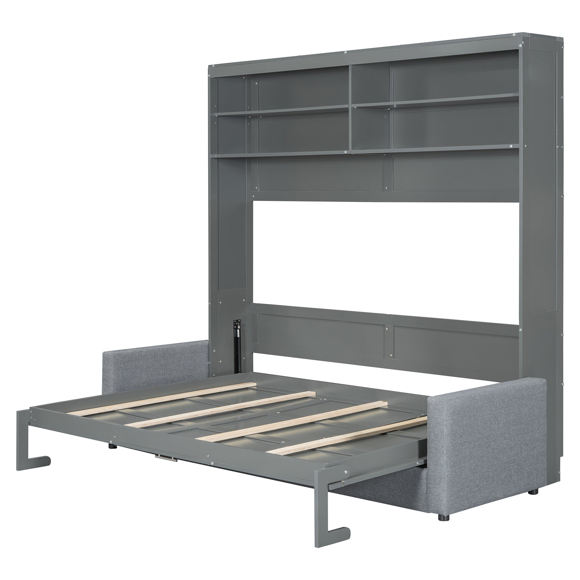 Queen Size Murphy Bed Wall Bed With Sofa,Gray Queen Gray Mdf Lvl