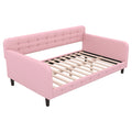 Twin Size Upholstered Tufted Daybed With 4 Support Legs, Pink Box Spring Not Required Twin Pink Wood Bedroom Daybeds Linen Upholstered