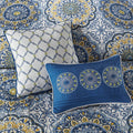 6 Piece Reversible Quilt Set With Throw Pillows Blue Full Queen Blue Cotton