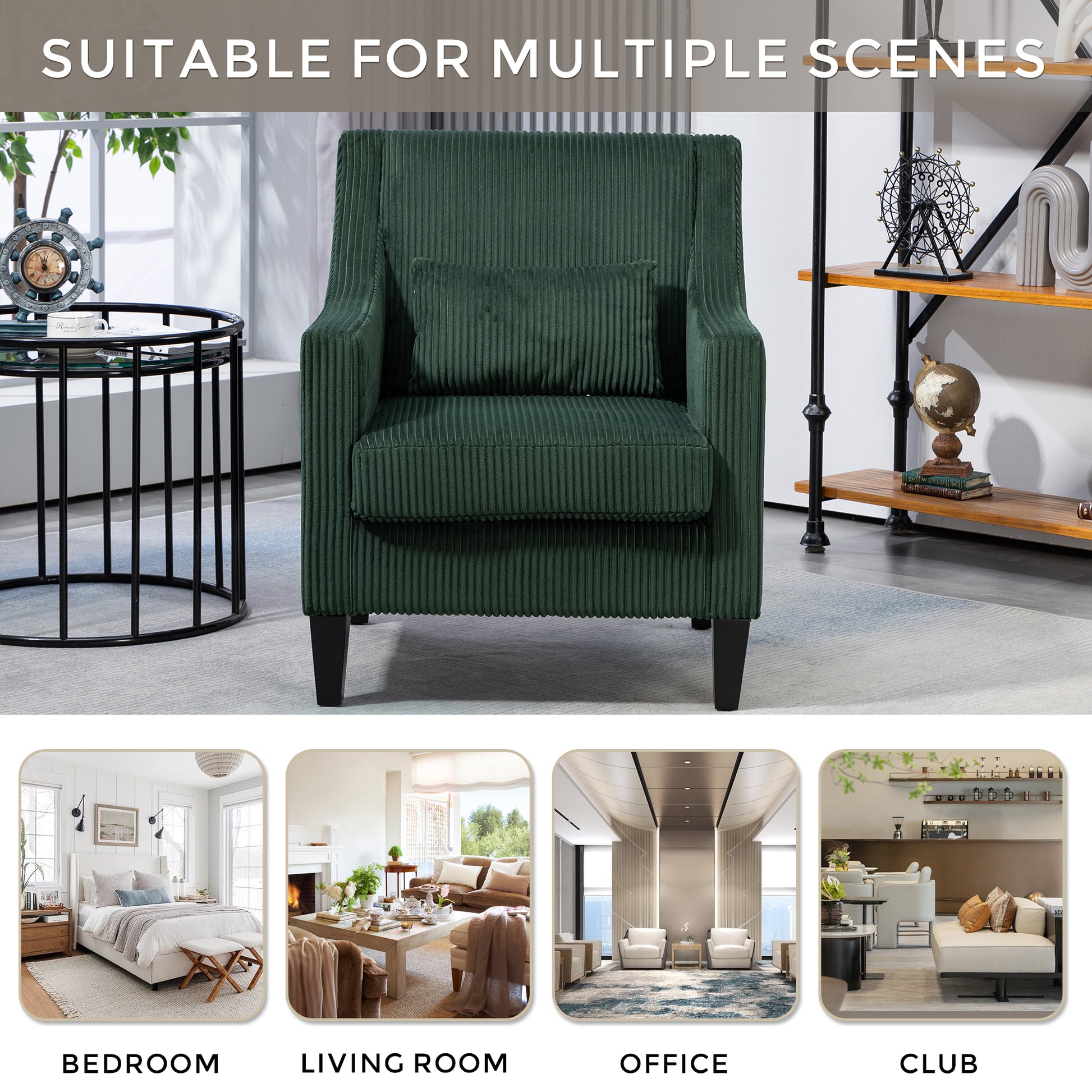 Coolmore Modern Accent Chair,Upholstered Armchair With Scooped Arms For Bedroom,Apartment,Studio,Office,Waiting Room Emerald Corduroy Emerald Primary Living Space Foam Corduroy