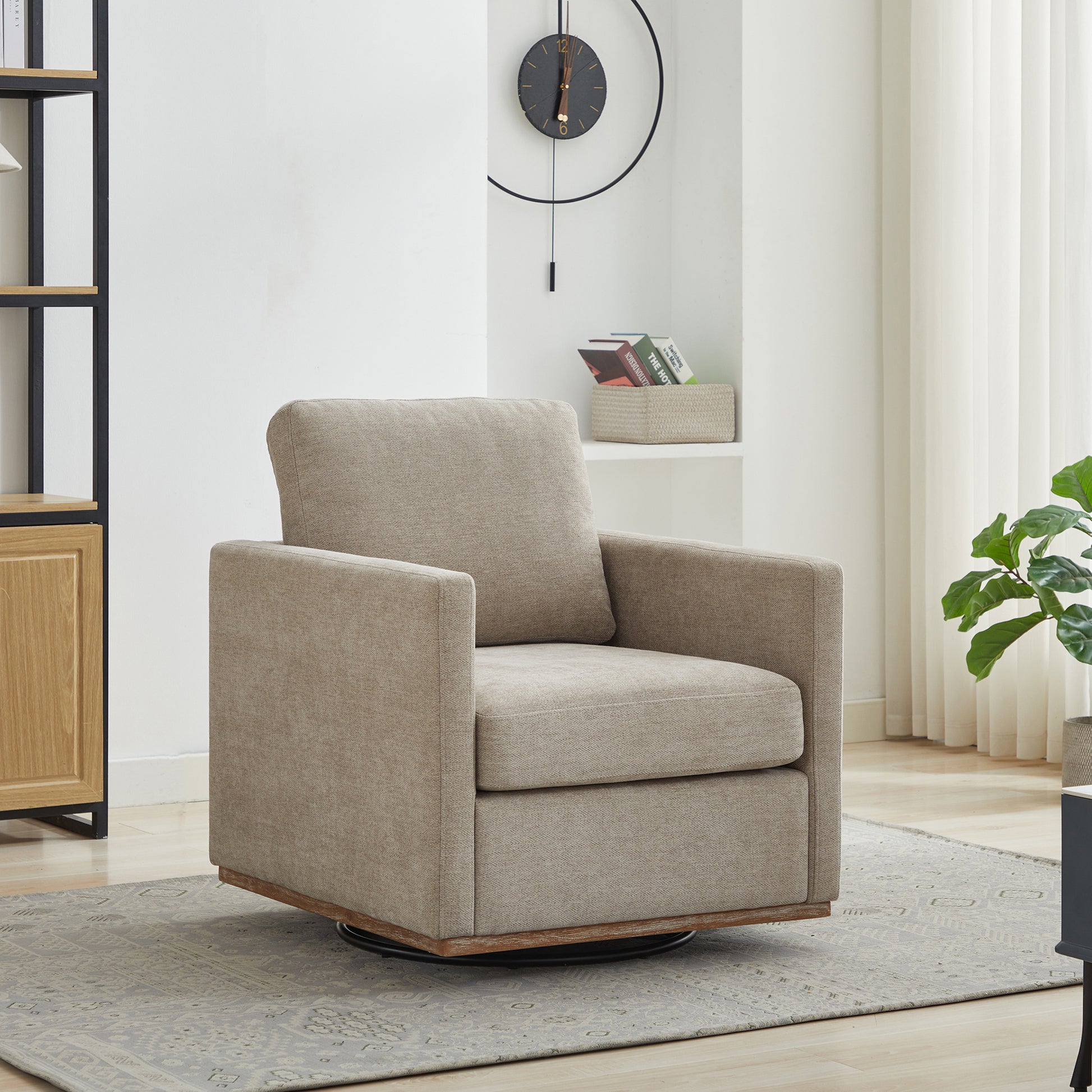 30.7"W Square Upholstered Swivel Accent Chair And Comfy Accent Single Sofa Chair, 360 Degree Club Chair, Lounge Armchair For Living Room Bedroom Apartment Nursery.Taupe Taupe Chenille