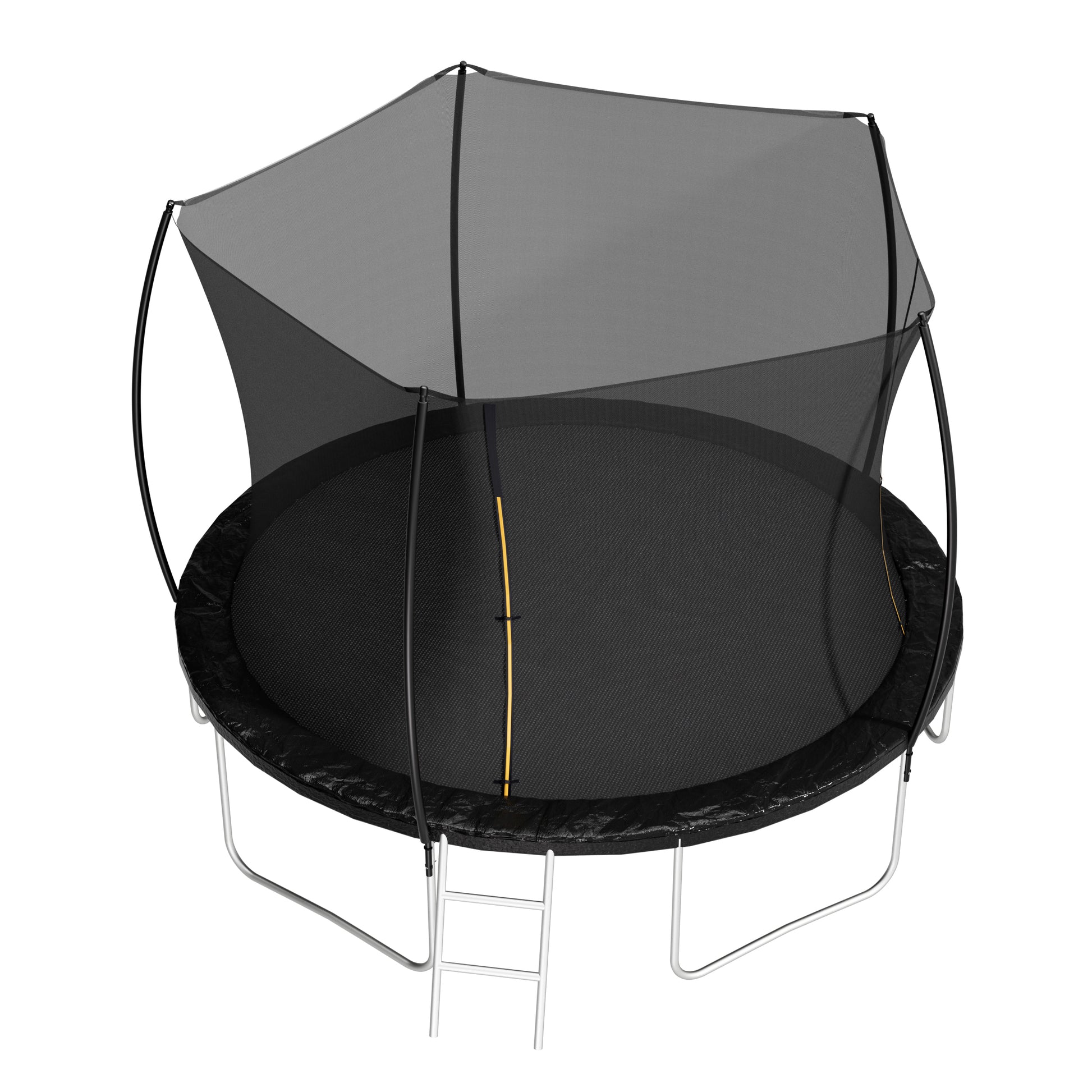 12Ft Trampoline Double Side Color Pad Trampoline For Kids And Adults With Enclosure Net And Ladder,Curved Fence Pole Black Steel Steel