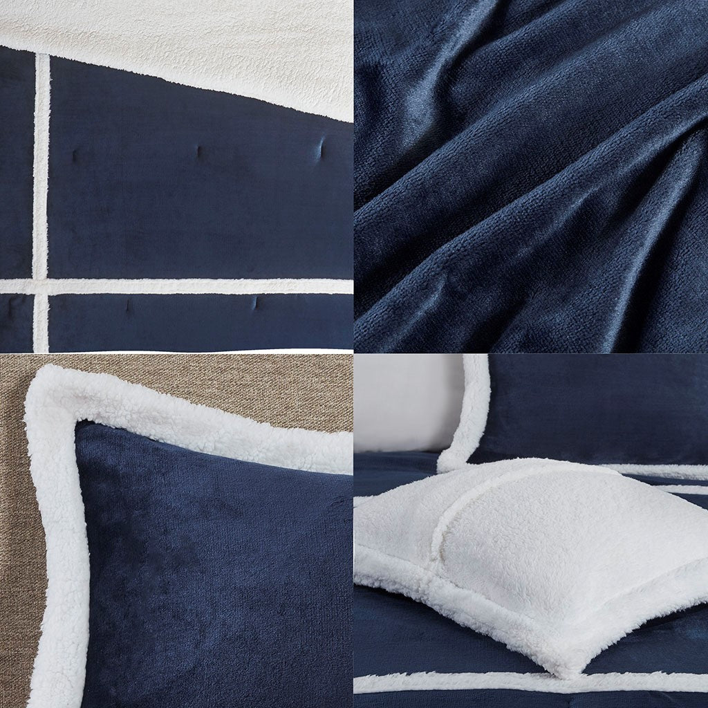 Plush To Sherpa Comforter Set Twin Navy Polyester