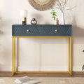 Modern Sleek Console Table Two Drawers With Stripe Design For Living Room And Entryway Grey Grey Mdf