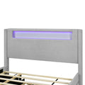 Queen Size Upholstered Platform Bed With Led Frame, With Twin Xl Size Trundle And 2 Drawers, Teddy Fleece, Gray Gray Fleece