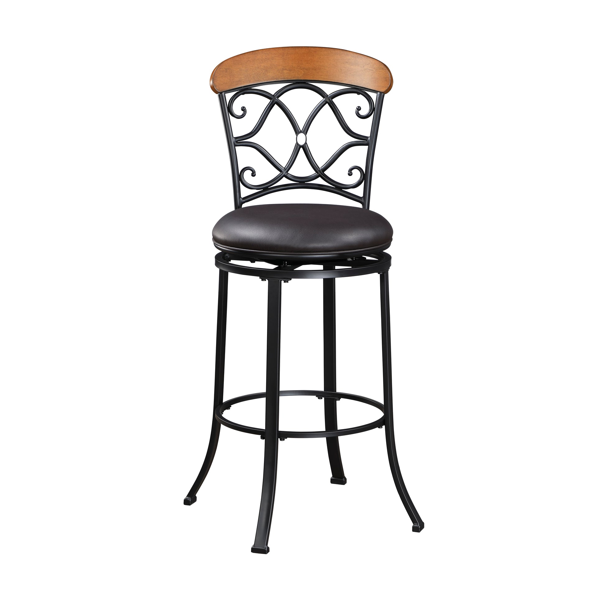1Pc Pub Height Swivel Chair Faux Leather Upholstered Black Metal Frame Dining Furniture Black Dining Room Metal