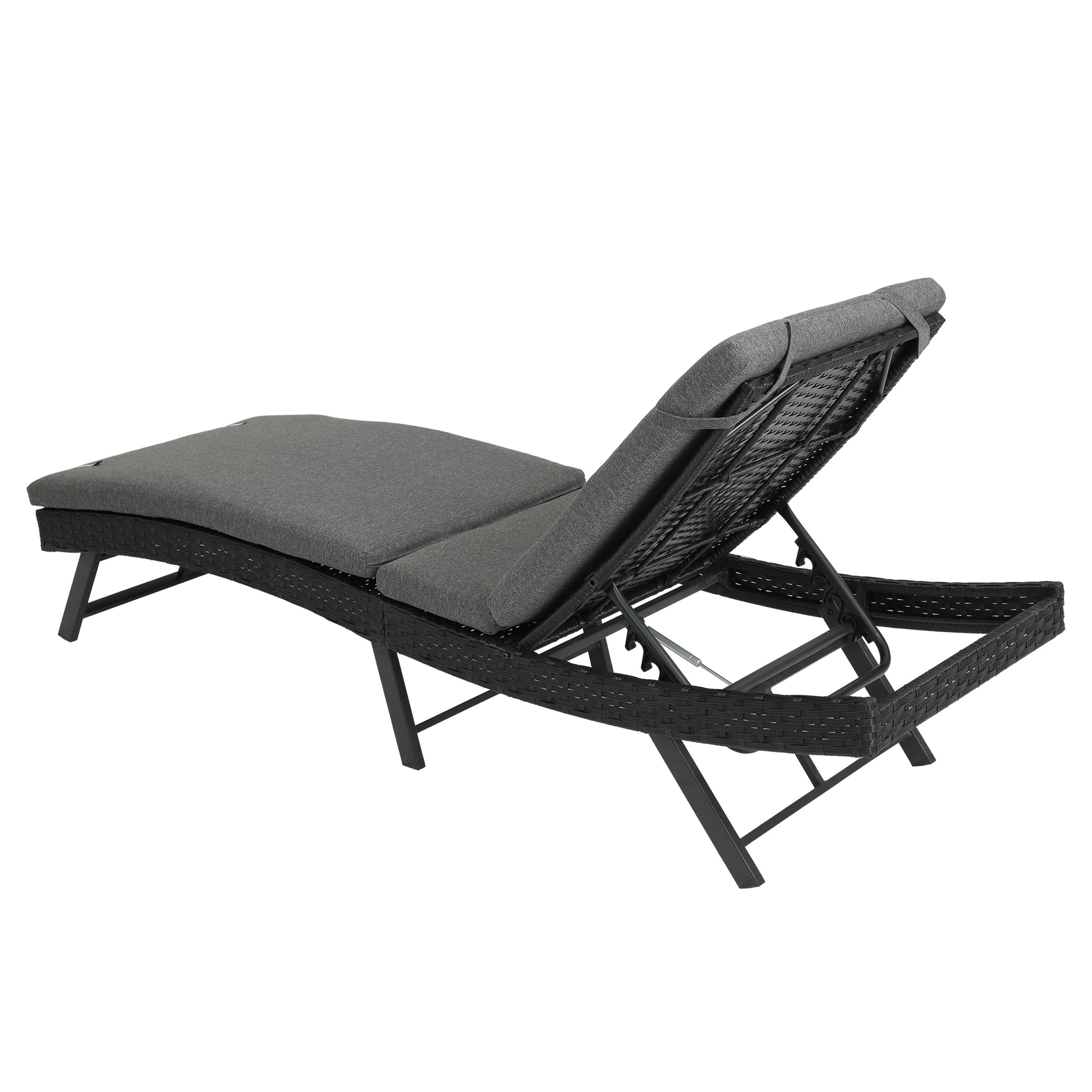 Steel Folding Lounge Sets Outdoor Rattan Adjustable Back 3 Pieces Cushioned Patio Folding Chaise Lounge With Folding Table Gray No Dark Gray Seats 2 Garden & Outdoor Cotton Steel