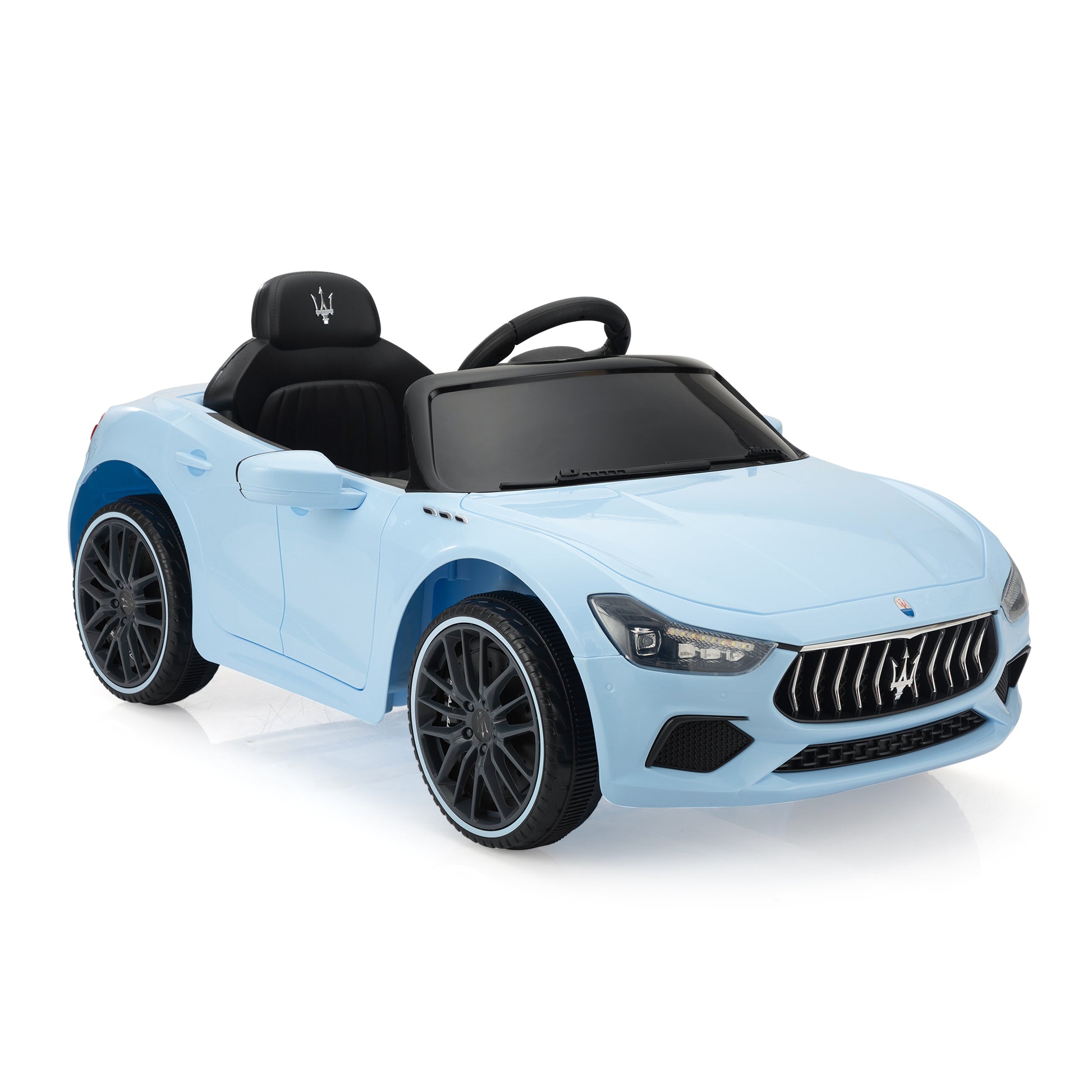 Maserati Ghibli Licensed 12V Kids Ride On Car, Battery Powered Electric Vehicle W 2.4G Remote Control, Led Lights, Mp3 Music, Usb, Horn, Children Age 3 6, Small, Light Blue And Black Black Blue Polypropylene