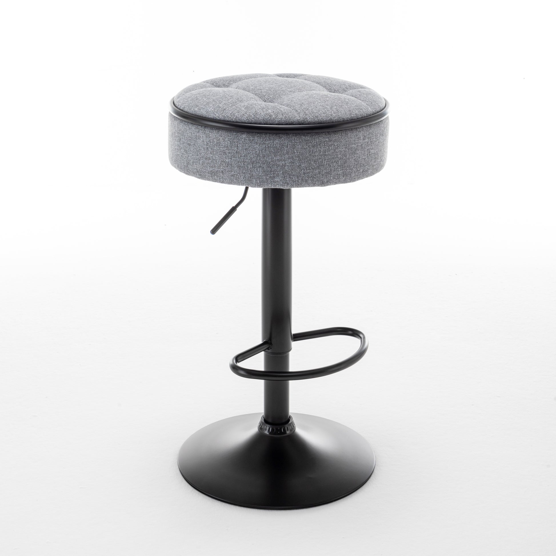Round Storage Bar Stool Set Of 2, Grey Linen Height Adjustable Barstool, 360 Counter Height Swivel Stool, Armless Bar Chair With Metal Frame For Kitchen Counter Dining Living Room Grey Set Of 2 Foam Linen