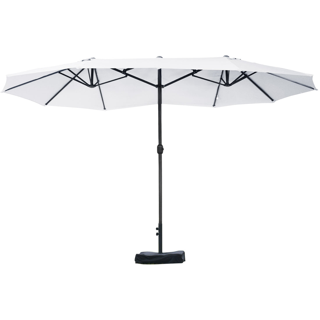 Outsunny Patio Umbrella 15' Steel Rectangular Outdoor Double Sided Market With Base, Sun Protection & Easy Crank For Deck Pool Patio, Beige Beige Steel