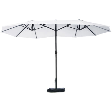 Outsunny Patio Umbrella 15' Steel Rectangular Outdoor Double Sided Market With Base, Sun Protection & Easy Crank For Deck Pool Patio, Beige Beige Steel