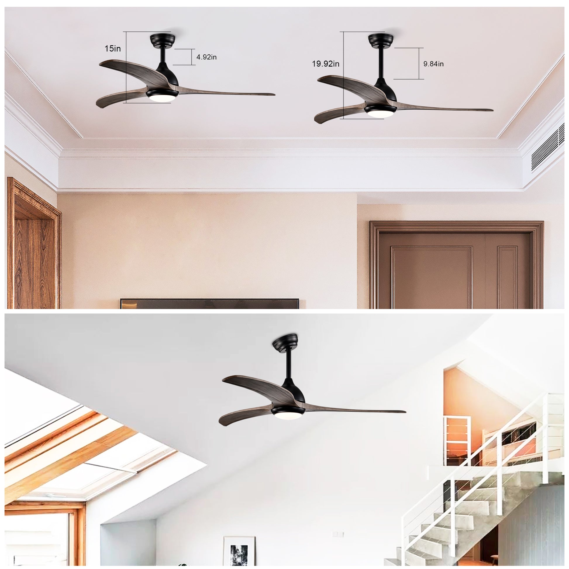 Same Sku W1592P176977 52" Ceiling Fan, Indoor Outdoor Ceiling Fan With Light With Remote Control, Noiseless Reversible Motor, 6 Speed ,3 Colorfor Patio Living Room, Bedroom, Office,Indoor Matte