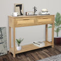 Console Table With 2 Drawers, Sofa Table, Entryway Table With Open Storage Shelf, Narrow Accent Table With Rattan Design For Living Room Entryway Hallway, Natural Color Natural Particle Board