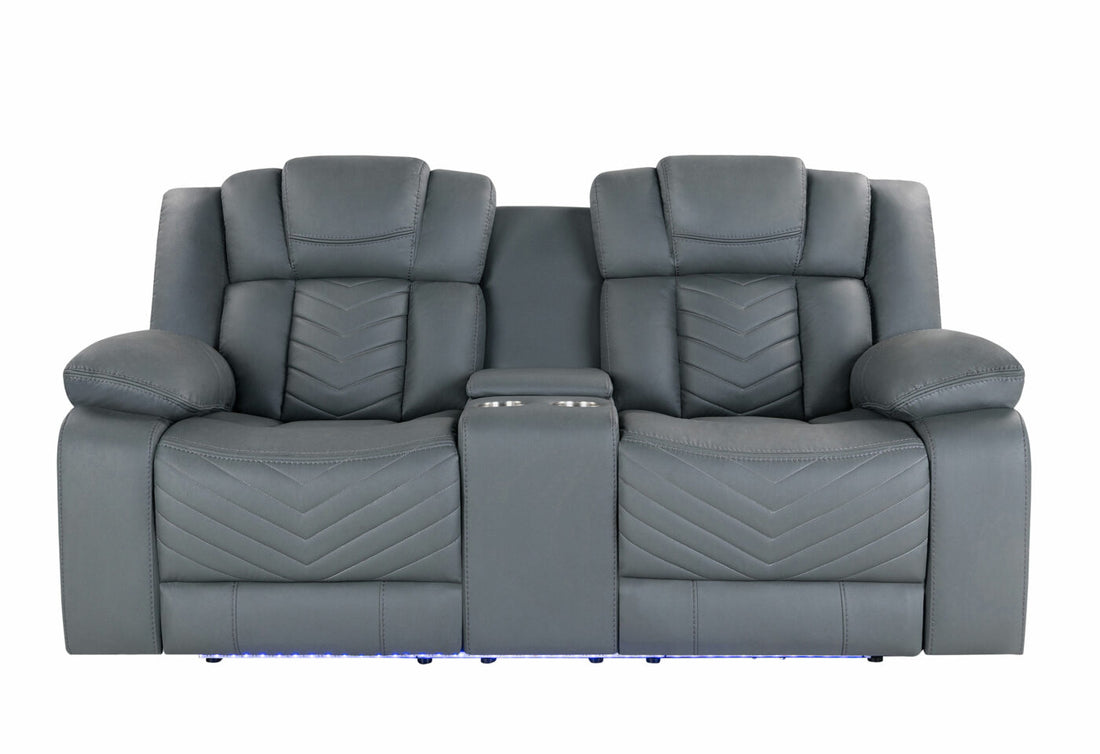 Raize Grey 10 Power Console Reclining Seat With Led Gray Fabric