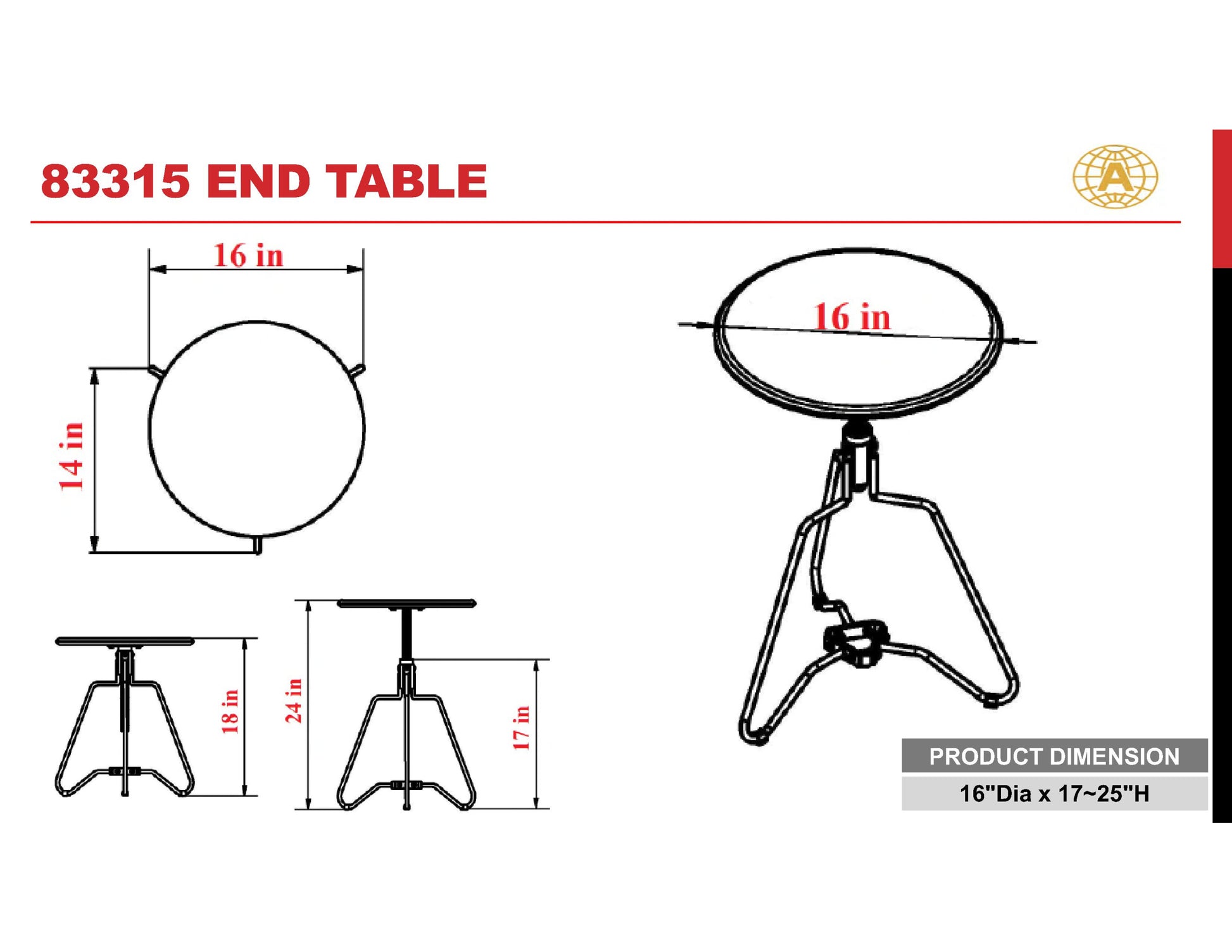 Espresso And Sandy Black End Table With Adjustable Height Top Espresso Primary Living Space Contemporary Round Wood Metal