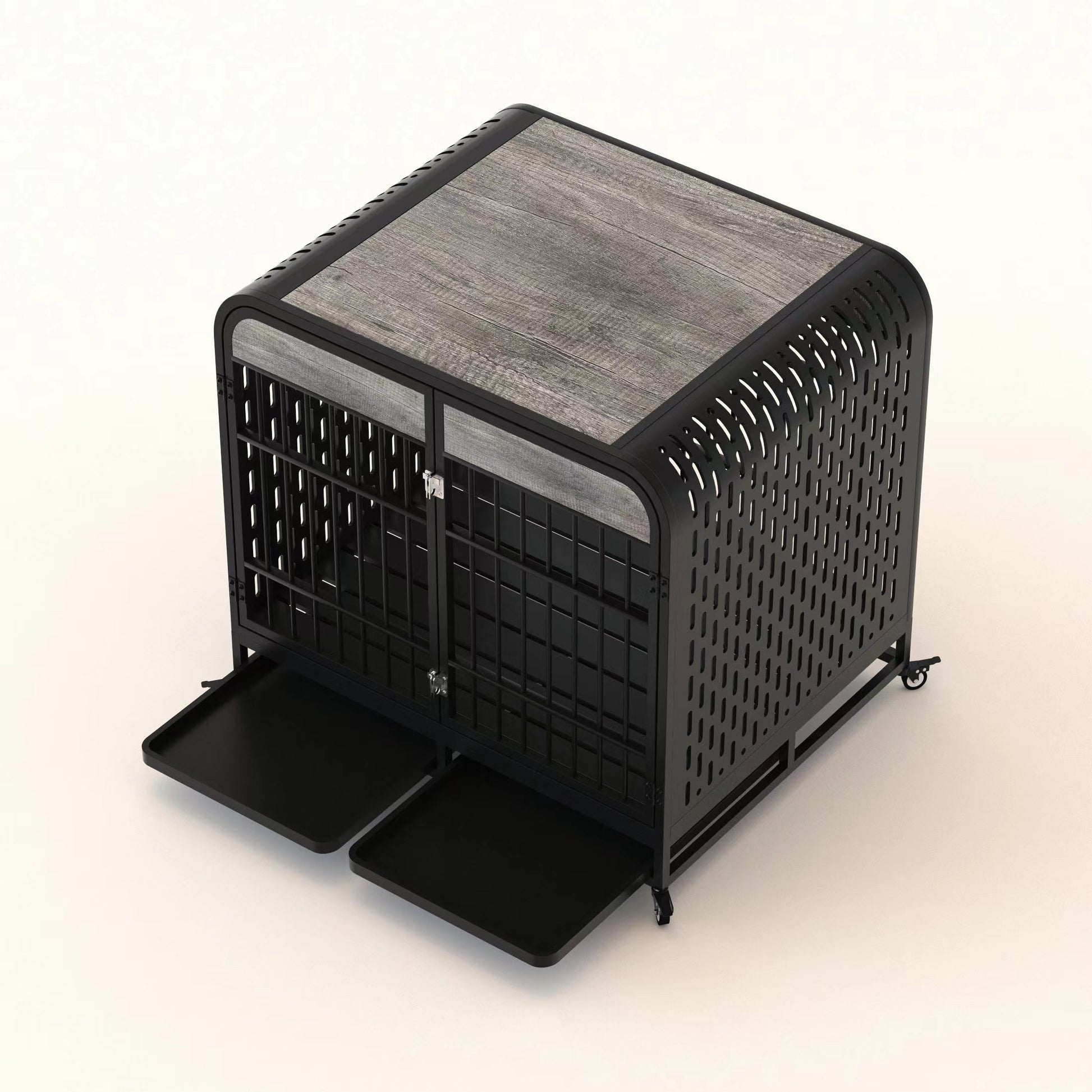 Heavy Duty Dog Crate Furniture Wooden Table Pet Dog Cage Kennel House Indoor Side End Table Decor With Removable Trays And Lockable Wheels For Medium And Large Dogs 42" Grey Grey Outdoor Kennel Large 41 70 Lbs Mdf Steel