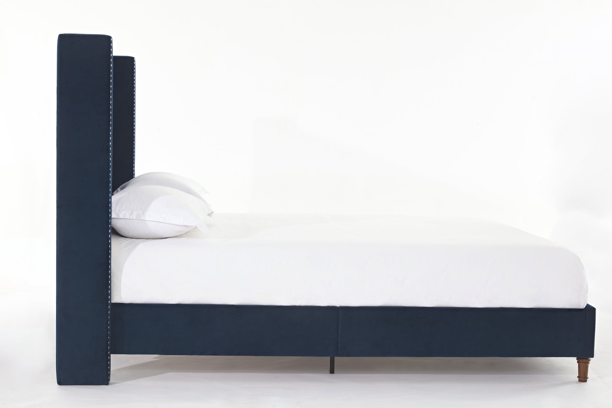 Peyton Upholstered Queen Bed 54" High Headboard Traditional Hand Buttoned Tufting Trim Wingback No Box Spring Needed Easy Assembly Blue Velvet Box Spring Not Required Queen Blue Metal Brown Bedroom Classic,European,Modern,Traditional Oak Bed Frame Foam