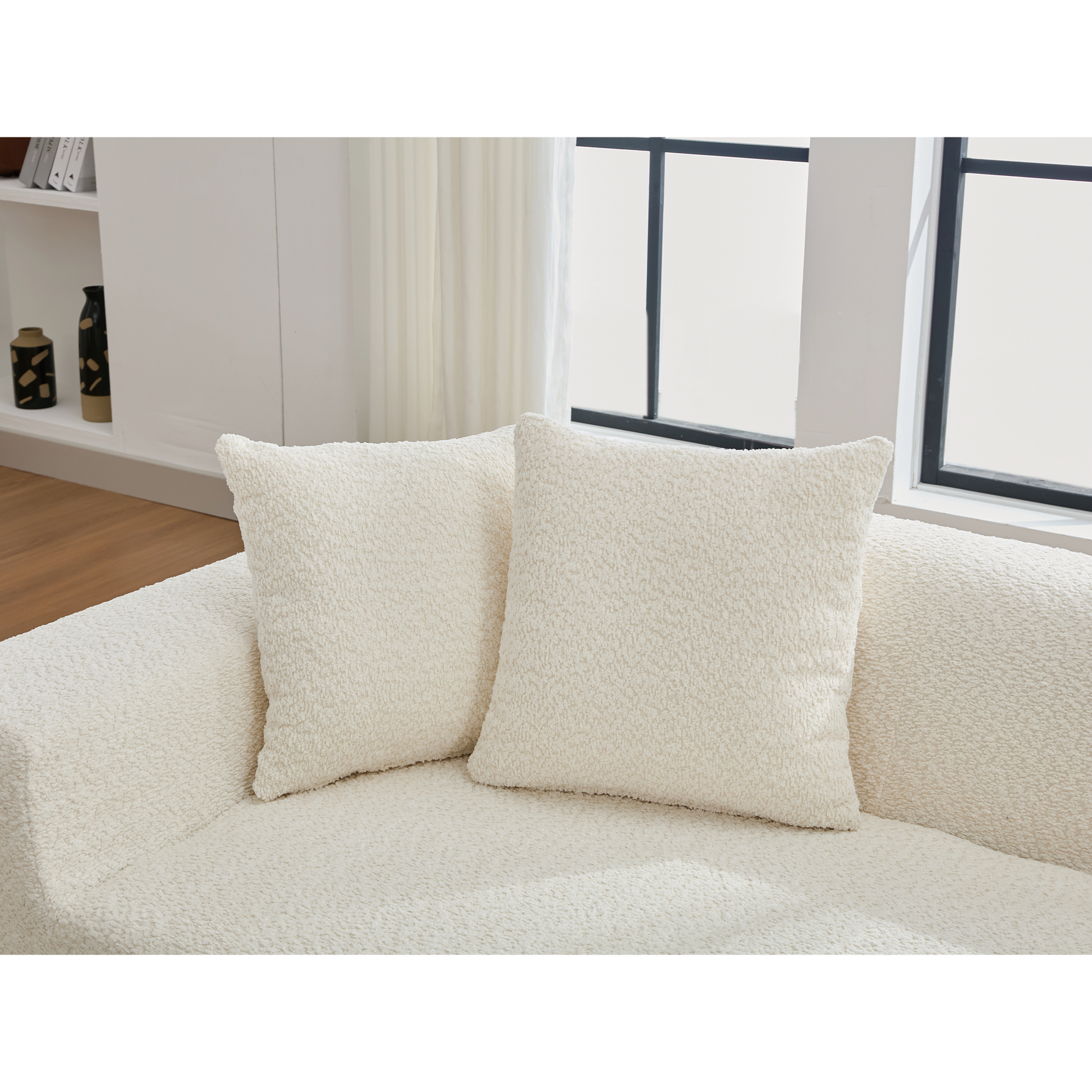 Arrived 2 Piece Boucle Cloud Sofa Set, Upholstered Sofa Set, Modern 3 Seater And 2 Seater Sofa With Mdf End Table For Living Room ,Apartment,3 2 Couch,Boucle,Beige Beige Polyester Primary Living Space Soft Tight Back Modern Square Arms Foam Upholstered 5