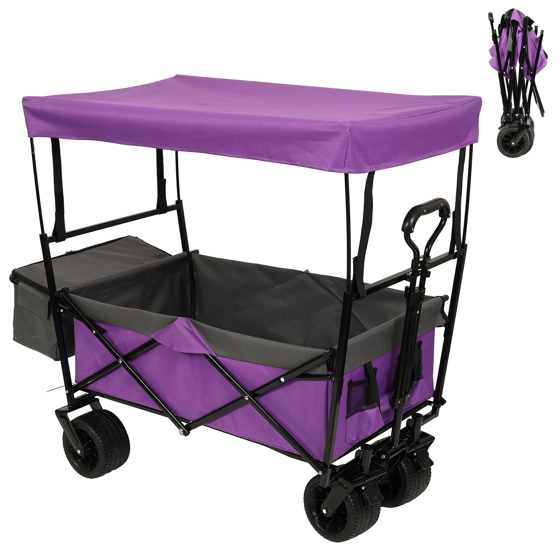 480Lbs Collapsible Wagon With Canopy,Wagon Stroller With 7" All Terrain Wheels, Lightweight Foldable Wagon, Large Capacity For Camping, Shopping, Sports, And Garden Use,Purple With Mosquito Net
