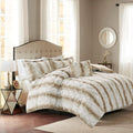 4Pc Faux Fur Comforter Set King Sand Polyester