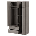 3 Door Mirror Wardrobe With 2 Drawers And Top Cabinet,Gray Gray Particle Board