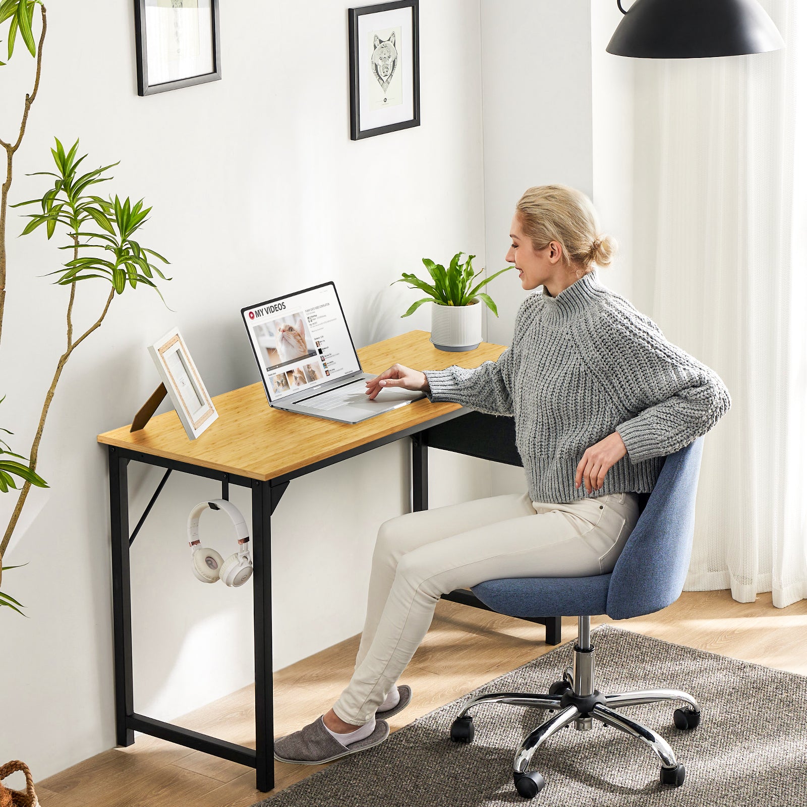 Modern Simple Style Wooden Work Office Desks With Storage,31 Inch,Yellow Yellow Iron