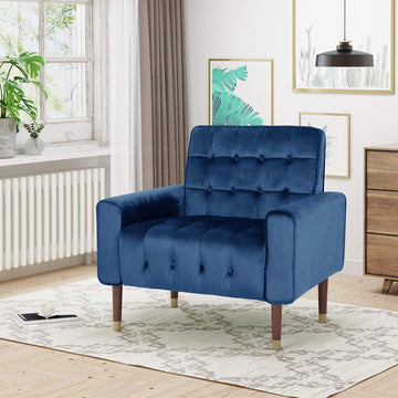 Mirod Comfy Arm Chair With Tufted Backmodern For Living Room, Bedroom And Study Navy Blue Velvet