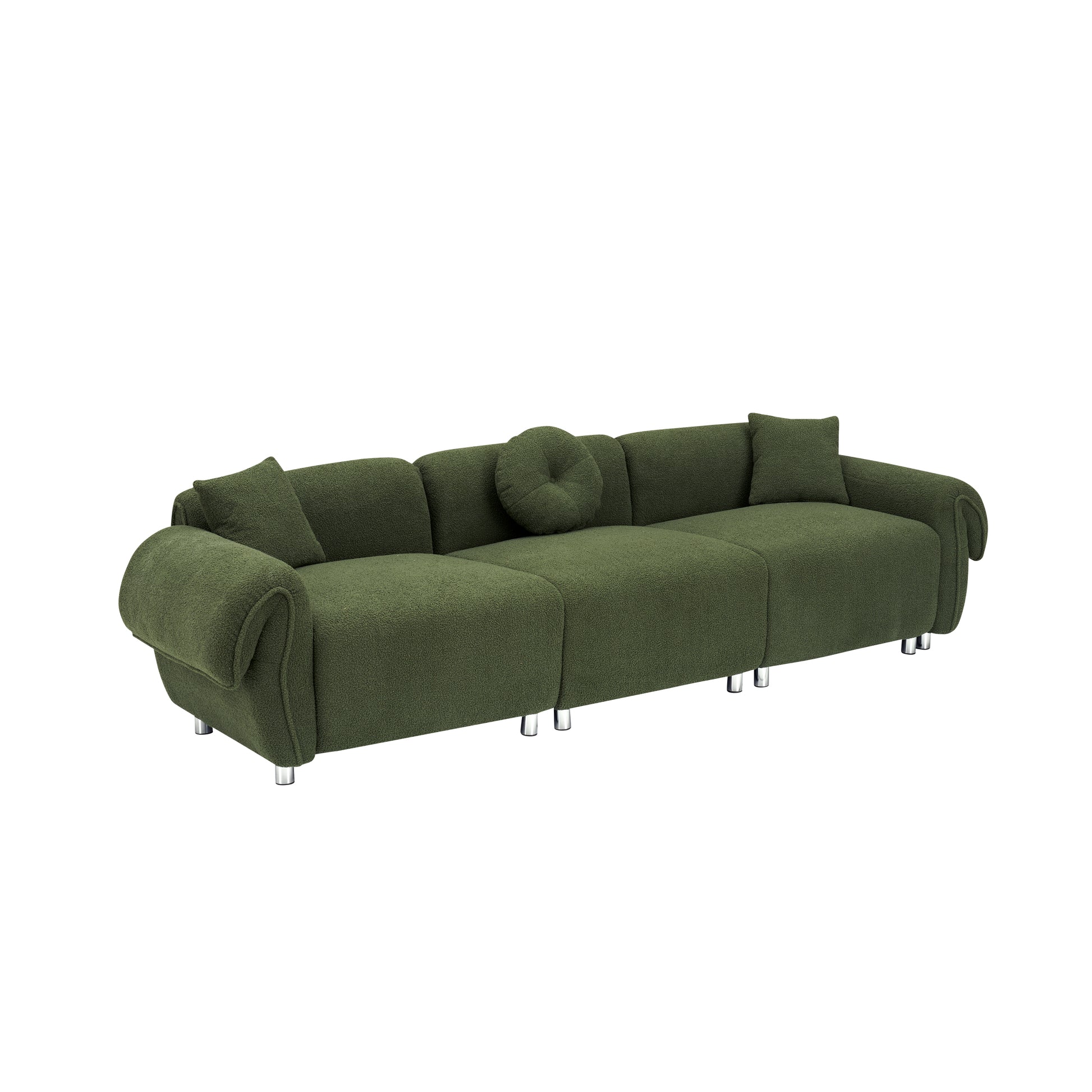 24005 Green Teddy Velvet Fabric, With 3 Pillows, Three Person Sofa Can Be Placed In The Living Room And Other Scenes Green Polyester Blend 3 Seat