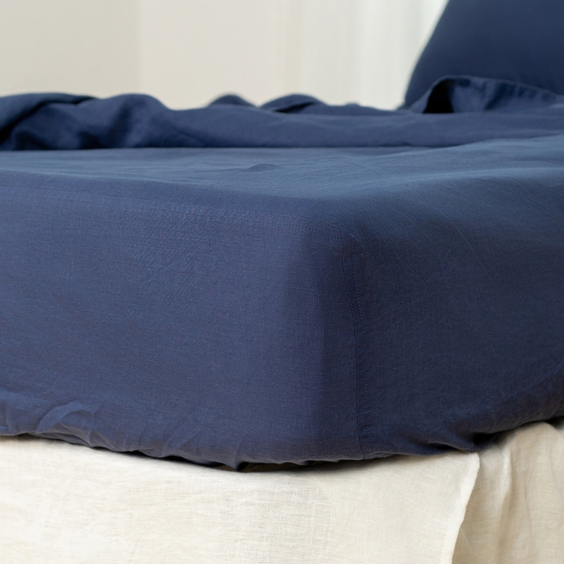 King Fitted Sheet 1 Pc, Bed Sheets King Size, Linen Sheets, Hotel Sheets,& Fade Resistant King Sheets Navy Linen