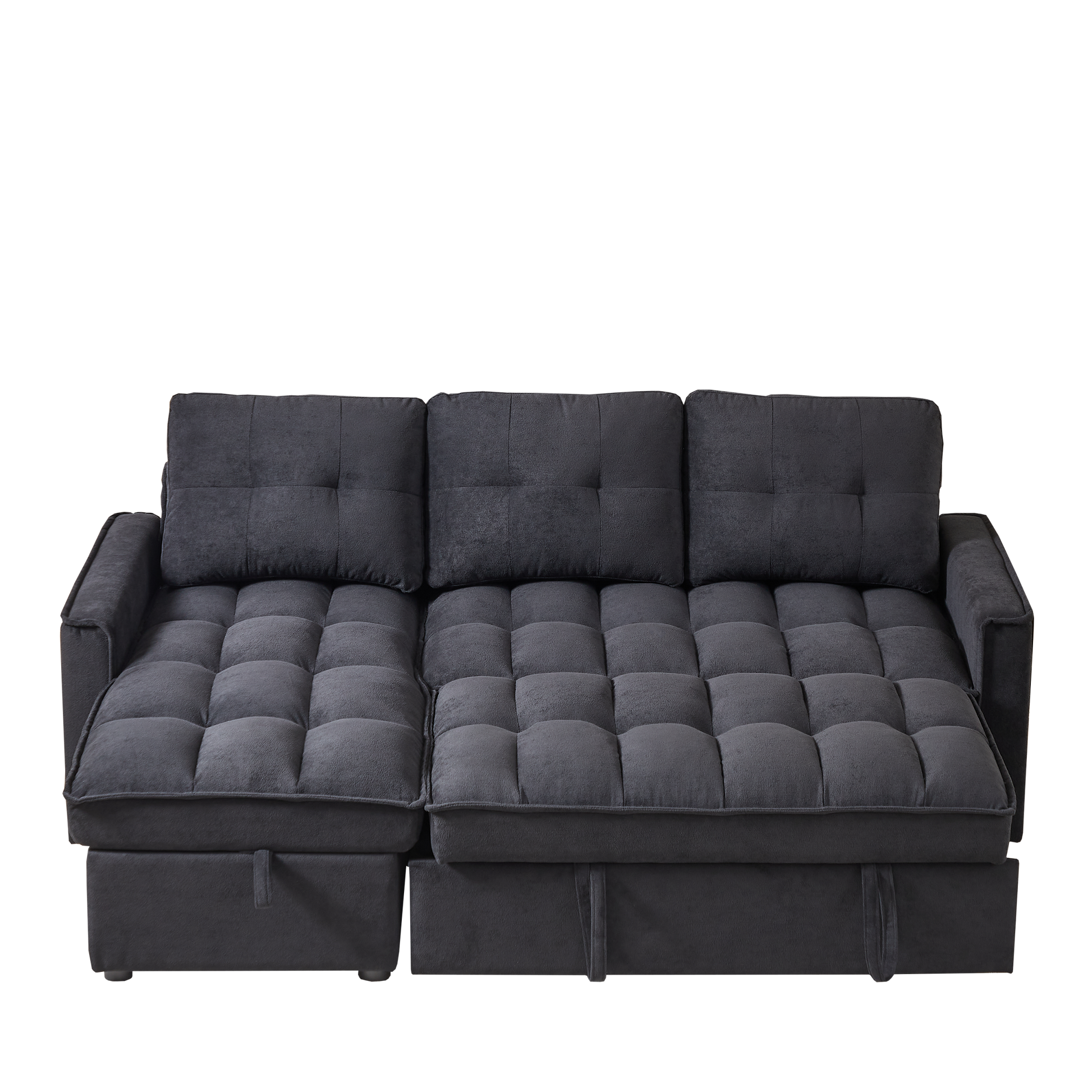 Mh 78.75" Reclining Sofa, Pull Out Sofa Bed With Usb And Tape C Charging Ports, L Shaped Sectional Sofa With Reclining Storage And Arm Side Organizer Pocket Features, Living Room Comfort Sofa Black Chenille Wood Primary Living Space Eucalyptus Foam