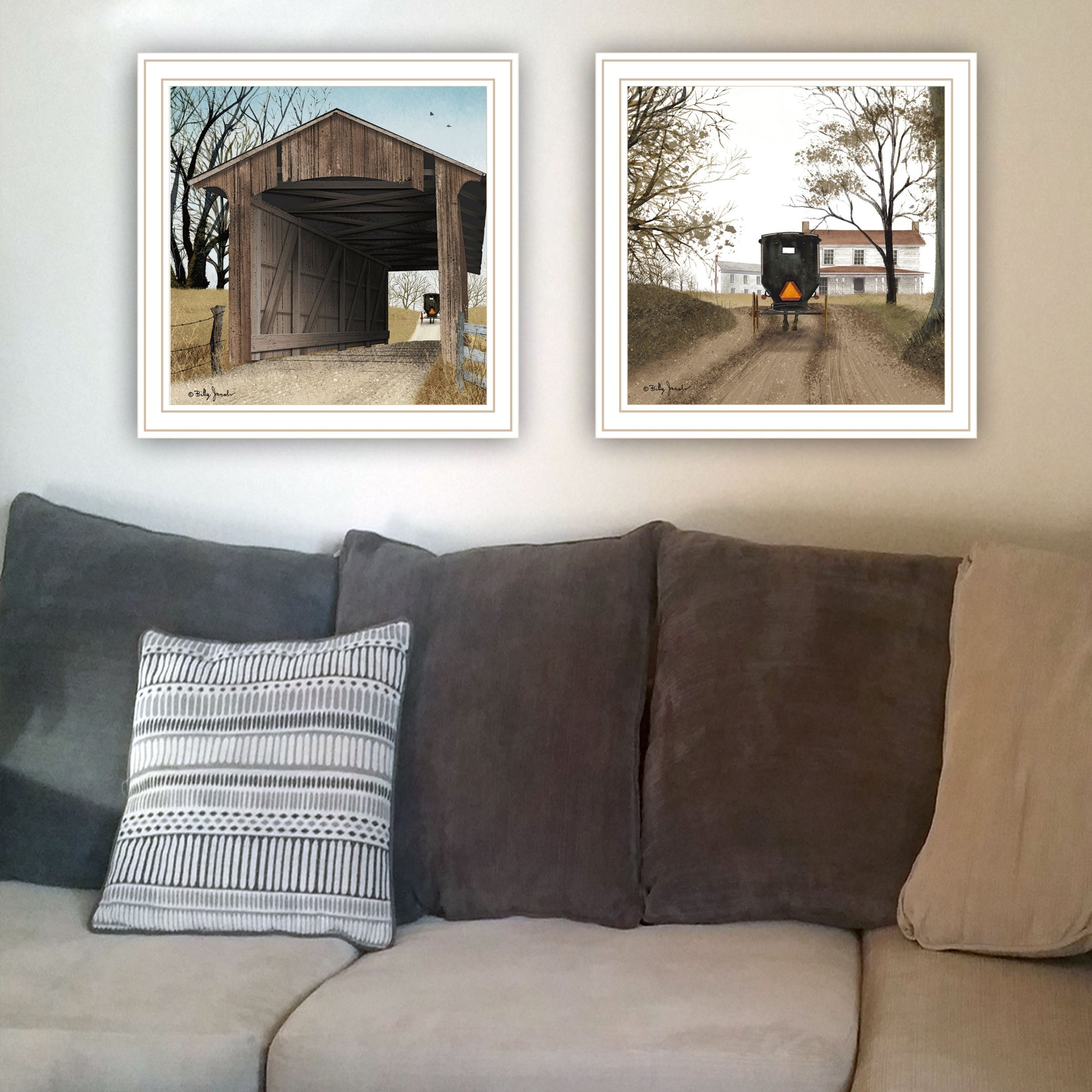 2 Piece Vignette Headin' Home, Miller'S Creek Bridge White Framed Wall Art For Living Room, Bedroom Wall Art Print For Home Decor By Billy Jacobs Multicolor Wood Paper