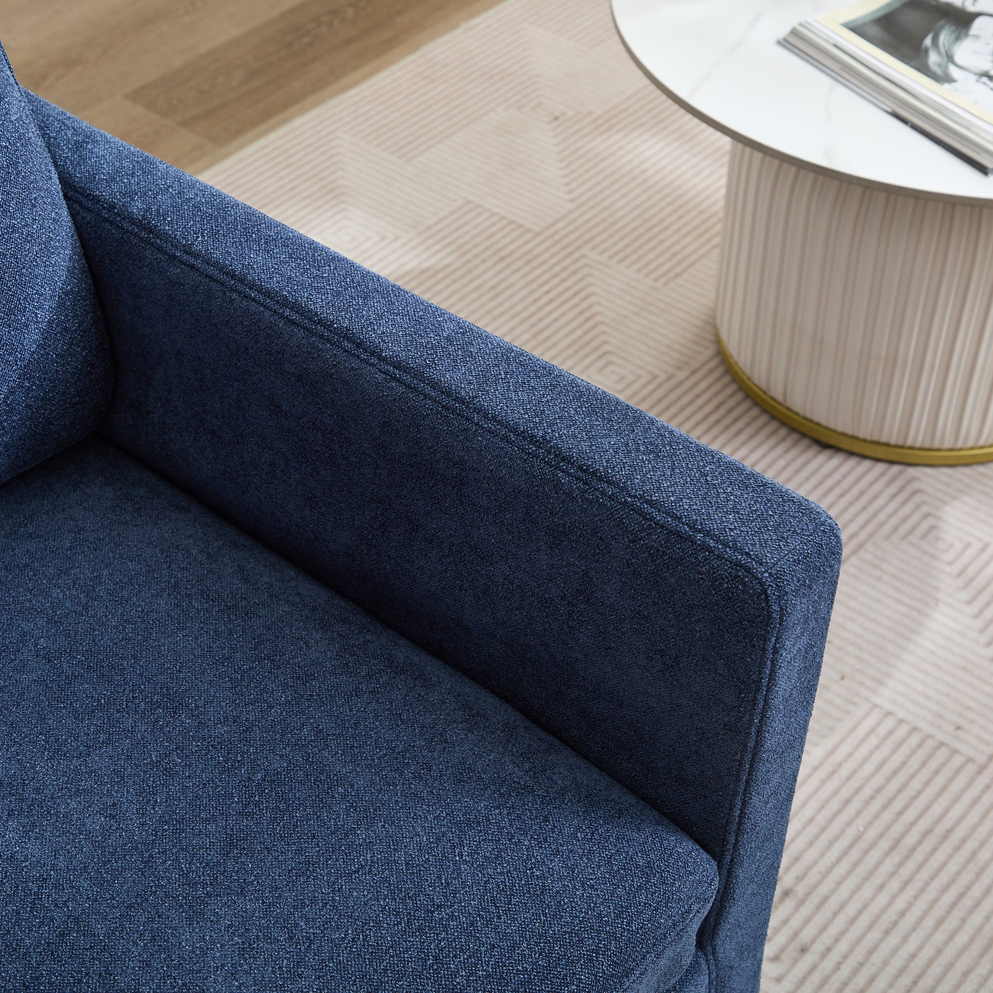 29.92'' Swivel Accent Chair, Upholstered Skirted Swivel Chair With Removable Back Cushion, 360 Degree Comfy Armchair For Living Room, Nursery, Lounge,Office,Navy Chenille Navy Chenille