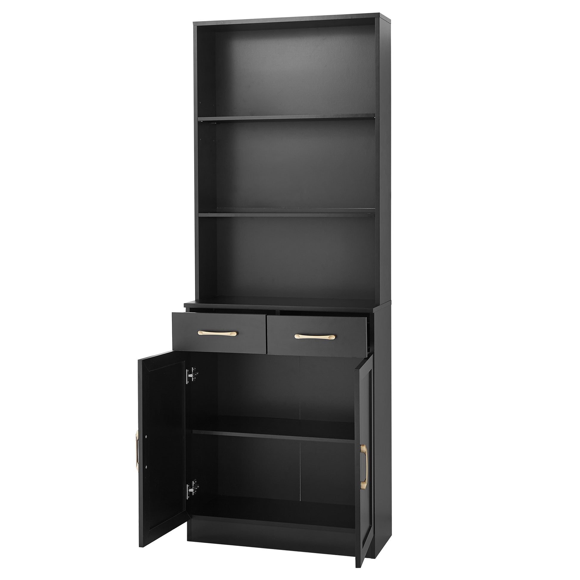 Bathroom Storage Cabinet, Cabinet With Two Doors And Drawers, Adjustable Shelf, Three Layer Open Shelf, Mdf Board, Black Black Mdf