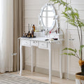 Vanity Desk And Stool Set, Vanity Mirror With Lights And Table Set, Small Vanity Table For Bedroom White Milk White Wood