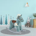 Qaba Kids Plush Ride On Rocking Horse With Bear Toy, Children Chair With Soft Plush Toy & Fun Realistic Sounds, Blue Blue Plush