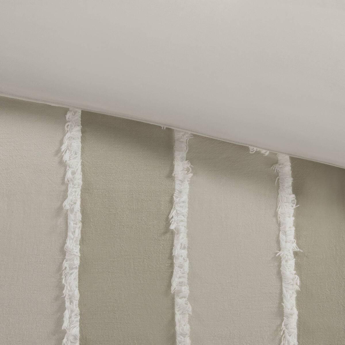 3 Piece Striped Cotton Comforter Set Taupe King Cal King Taupe Cotton