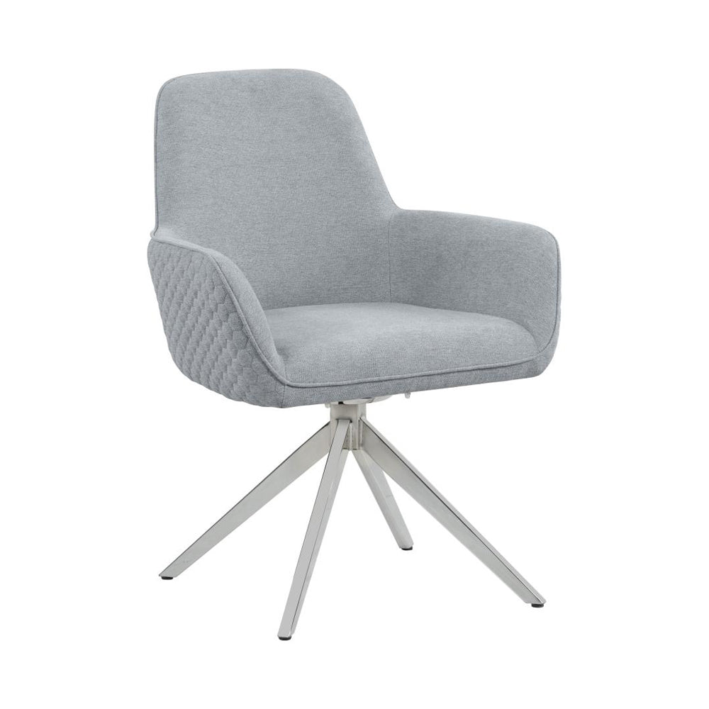 Fabric Upholstered Swivel Dining Arm Chair, Light Grey Solid Light Grey Arm Chair 1 Chrome,Fabric