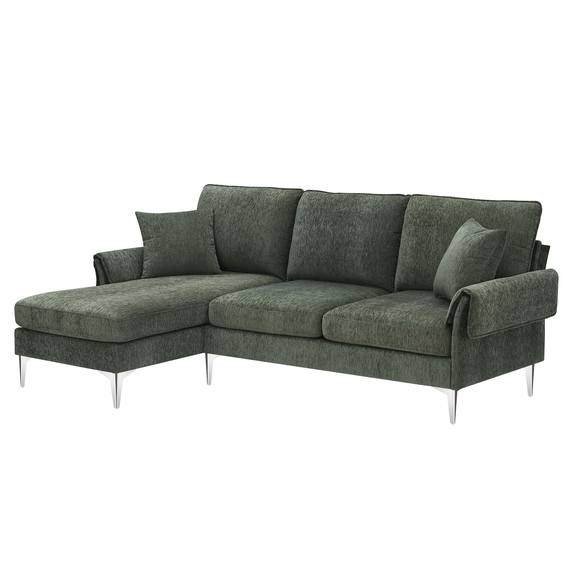 84 "Modern Chenille L Shaped Sofa With Reversible Lounge,Convertible Sectional Couch Set,4 Seat Indoor Furniture With Reversible Chaise,Fit For Living Room, Apartment 2 Pillows Green Chenille 4 Seat