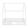 Full Size Wood House Bed With Fence And Door, White Old Sku: Wf303134Aak Box Spring Not Required Full White Wood Bedroom Bed Frame Pine