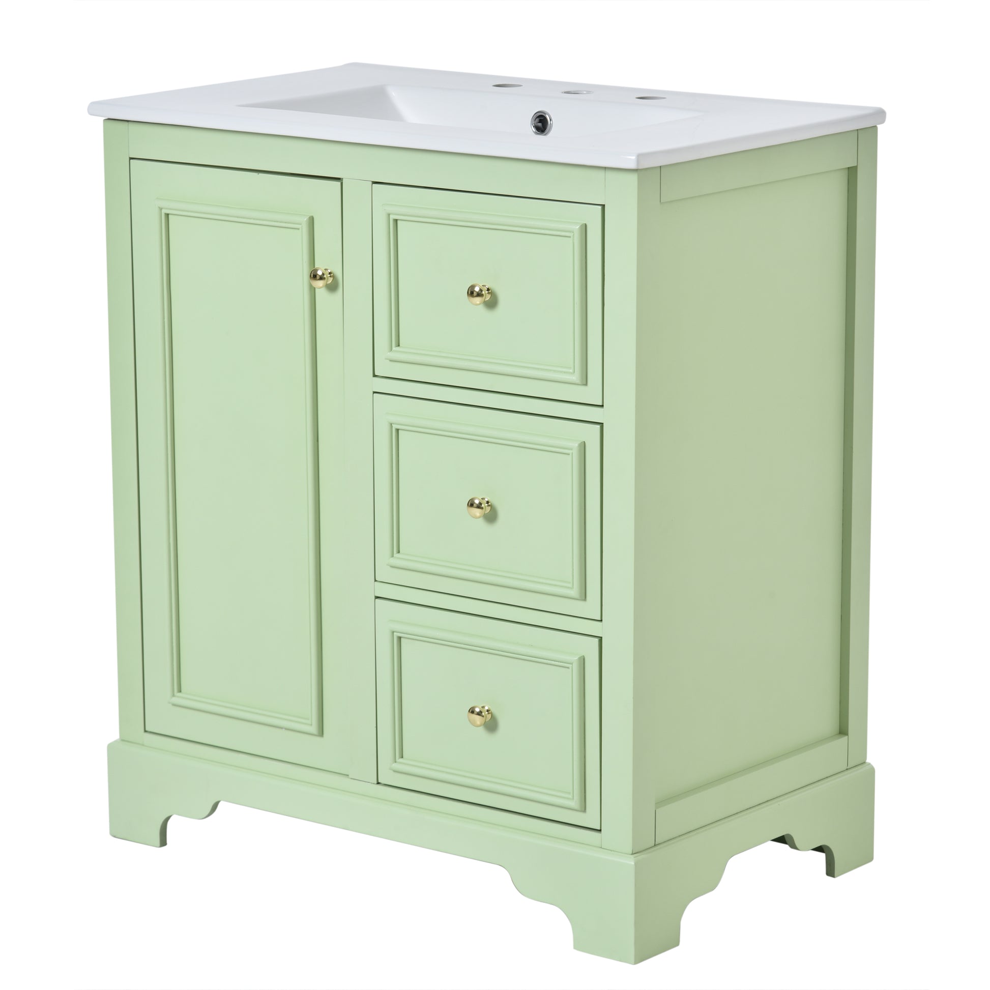 30 Inch Bathroom Vanity With Sink, Modern Elegant Bathroom Storage Cabinet With 3 Drawers And Adjustable Shelves, Freestanding Vanity Set With Mirror Cabinet, Single Sink Bathroom Vanity Green Bathroom Solid Wood Mdf Glass