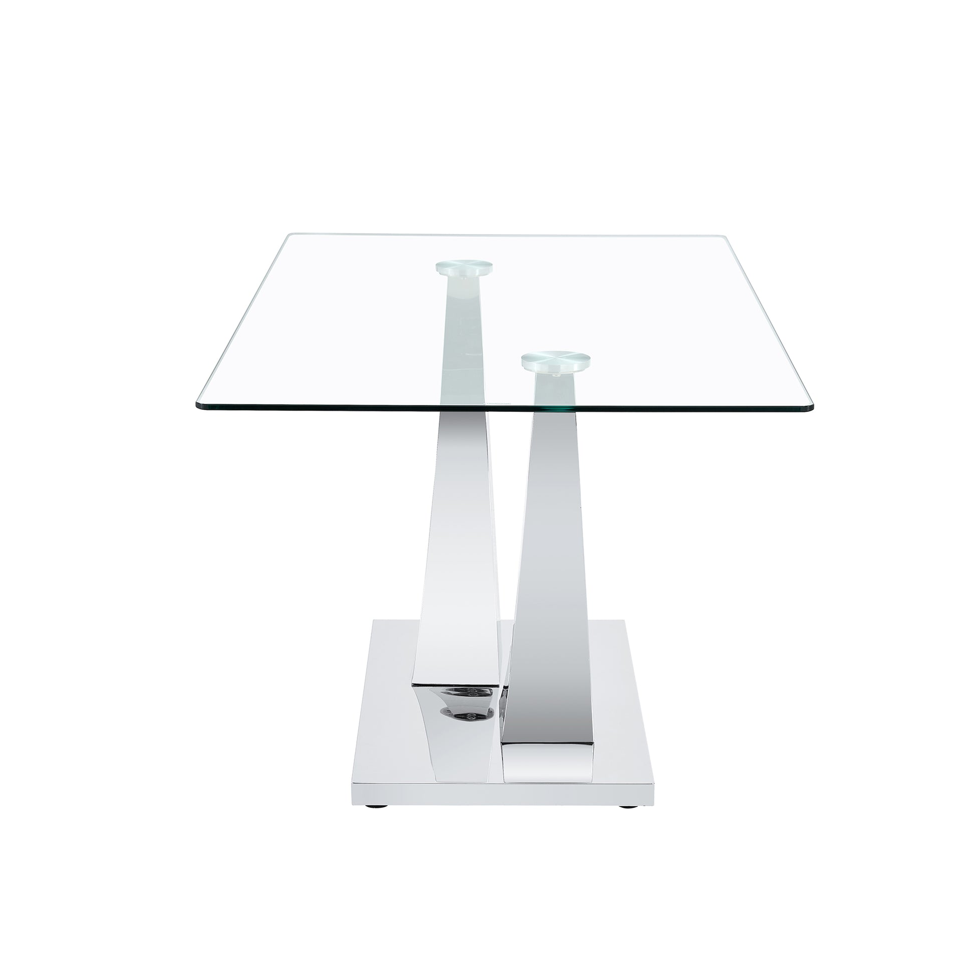 Table And Chair Set.Modern Dining Table,Tempered Glass Tabletop And Silver Colored Leg.Paired With 4 Soft And Comfortable White Pu Chair, Perfect For Dinner, Meetings, Home And Office Decor. White