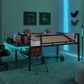 Single Metal Loft Bed With Rectangular Desk, Led Lights, Led Loft Bed Frame Double Bed With Storage Shelves And Hanging Storage Compartments, Safety Guard And Ladder, No Box Springs Required, Rattan G Full Black Brown Mdf Iron