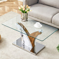 Rectangular Coffee Table.Tempered Glass Countertop, And Artistic Mdf Legs,Perfect For Hosting Dinners, Conferences, Home, And Office Decorations.White And Wood,Dining Table,Tea Table.Coffee Table.