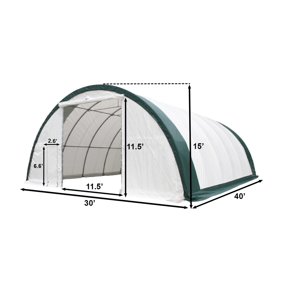 Single Truss Arch Storage Shelter W30'Xl40'Xh15' 11Oz Pe White Green Steel