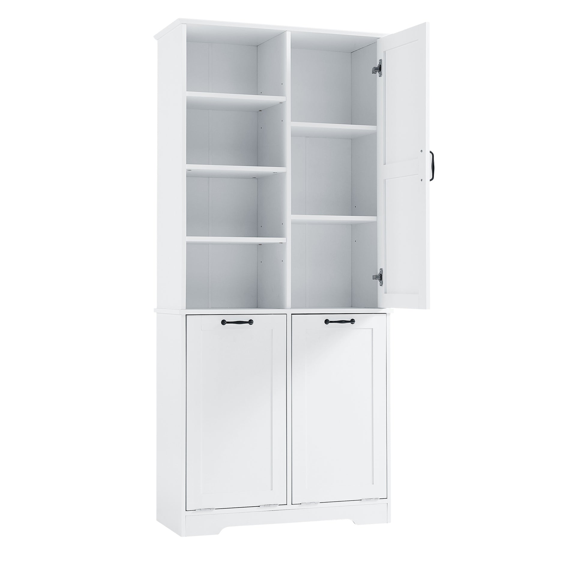 Bathroom Storage Cabinet With Doors And Drawers, Tilt Out Laundry Hamper, Multiple Storage Space, Freestanding Style, Open Shelve, Adjustable Shelf, White White Mdf