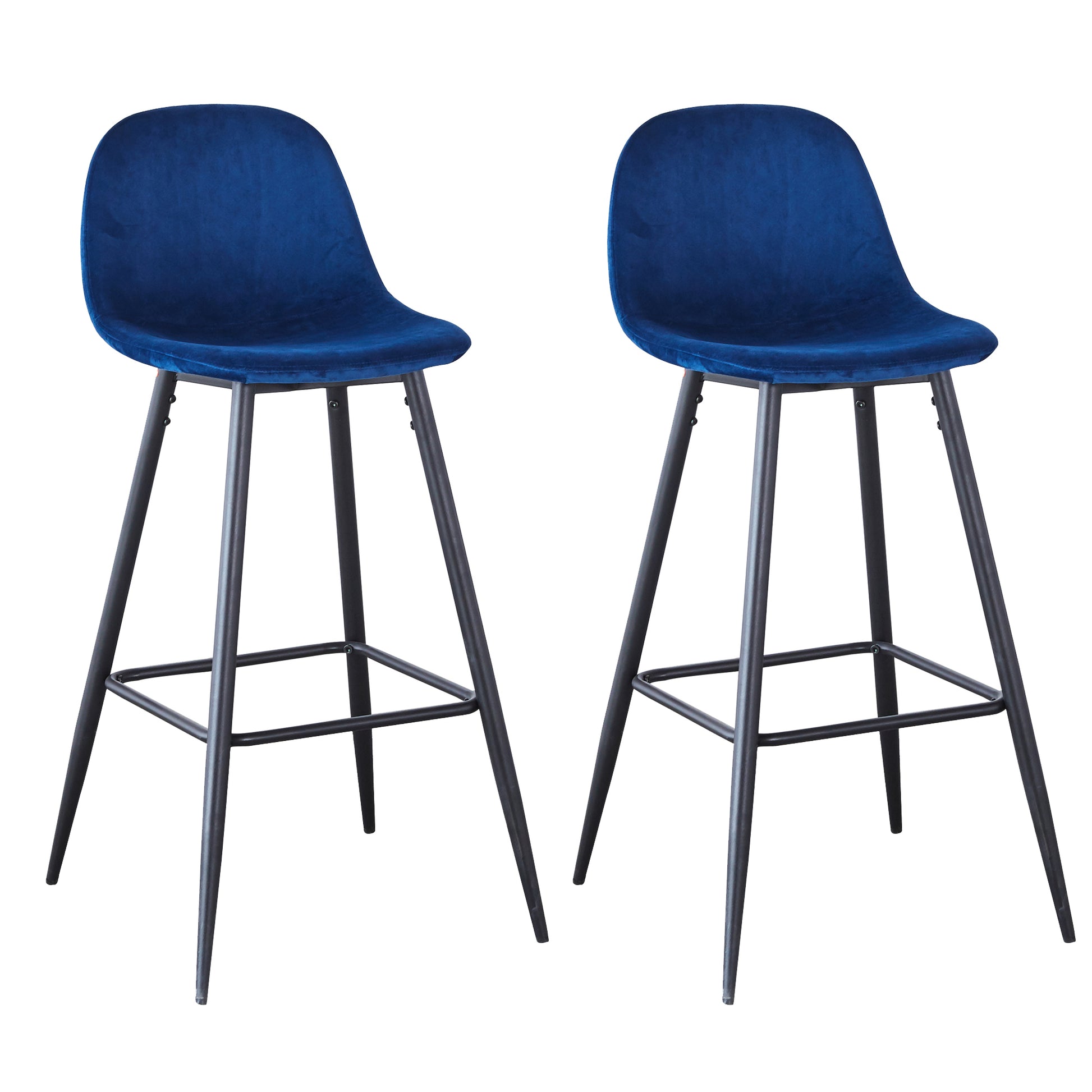 Bar Stools Set Of 2, 30 Inches Velvet Barstool Modern Counter Bar Height Chair With Back, Sturdy Metal Legs & Footrests, Easy Assembly, Island Stool For Kitchen Bar Blue Velvet