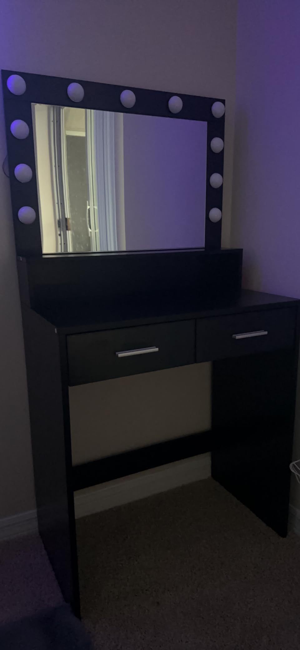 Vanity Desk With Mirror And Lights, Dressing Table With Large Drawer, 2 Level Storage Dresser & 3 Lighting Modes Adjustable Brightness, Suitable For Bedroom Black Black Particle Board